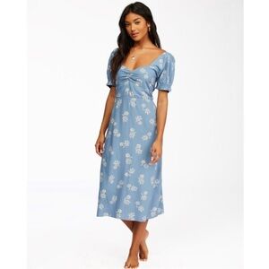 Billabong Blue and White Floral Midi Dress